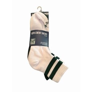 DSG Quarter Crew Socks 3 Pack White Green Striped Unisex Large 8-13 NWT